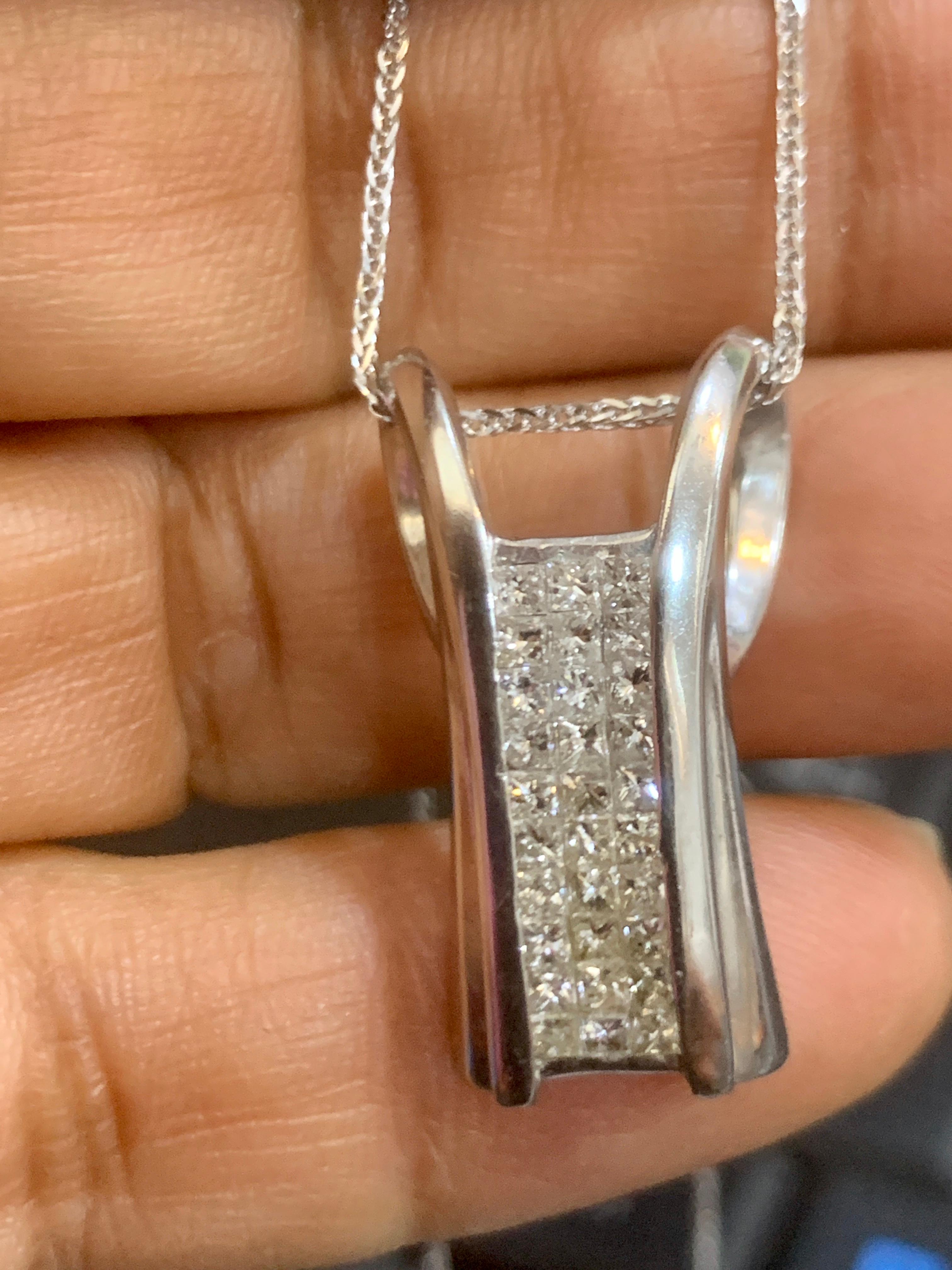 Women's 2.2 Carat Princess Cut Diamond Pendant/ Necklace 14 Karat White Gold with Chain