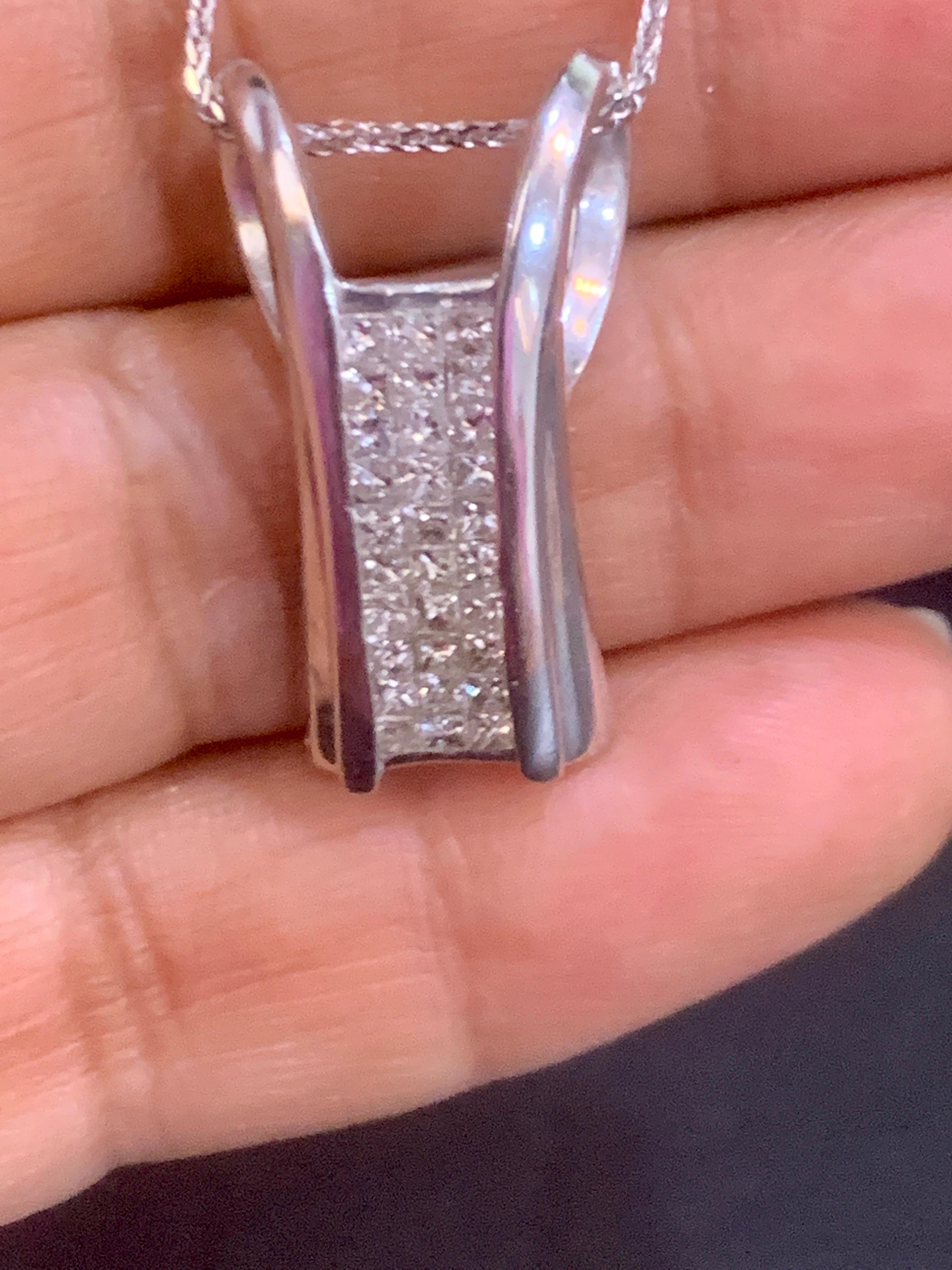 2.2 Carat Princess Cut Diamond Pendant/ Necklace 14 Karat White Gold with Chain 4