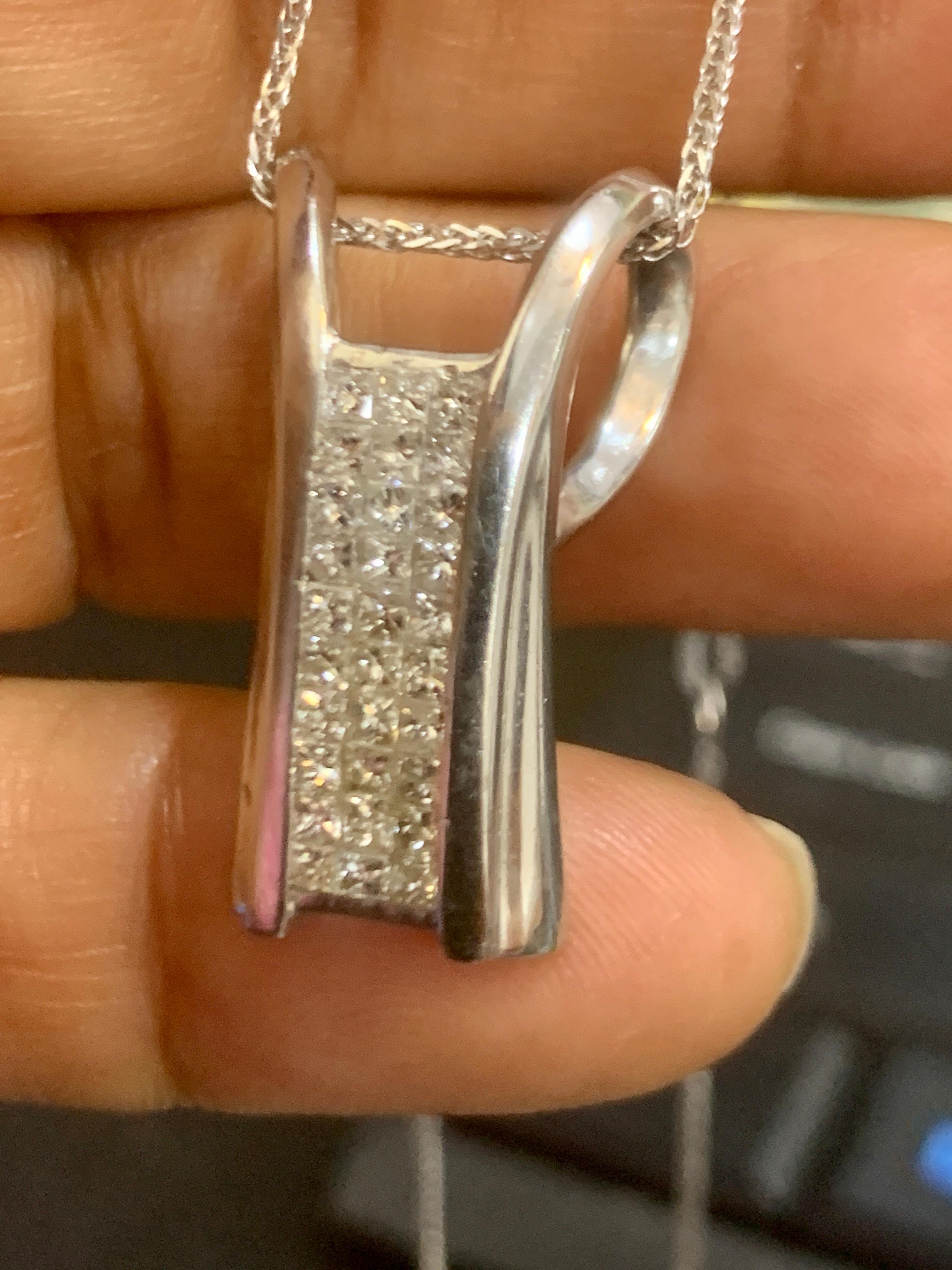 2.2 Carat Princess Cut Diamond Pendant/ Necklace 14 Karat White Gold with Chain 8