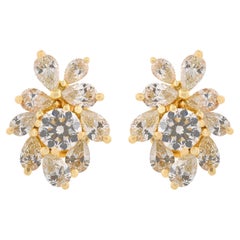 2.2 Ct SI Clarity HI Color Pear Round Diamond Stud Earrings 18 Karat Yellow Gold