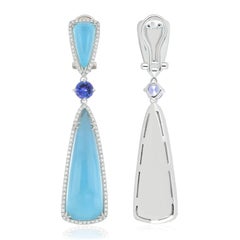 22 Karat Himmelblauer Topas, Tansanit und Diamant-Ohrringe aus 14 Karat Weißgold