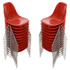 22 DSS Stacking Chairs, Charles & Ray Eames, Herman Miller, Red Fiberglass, 1974