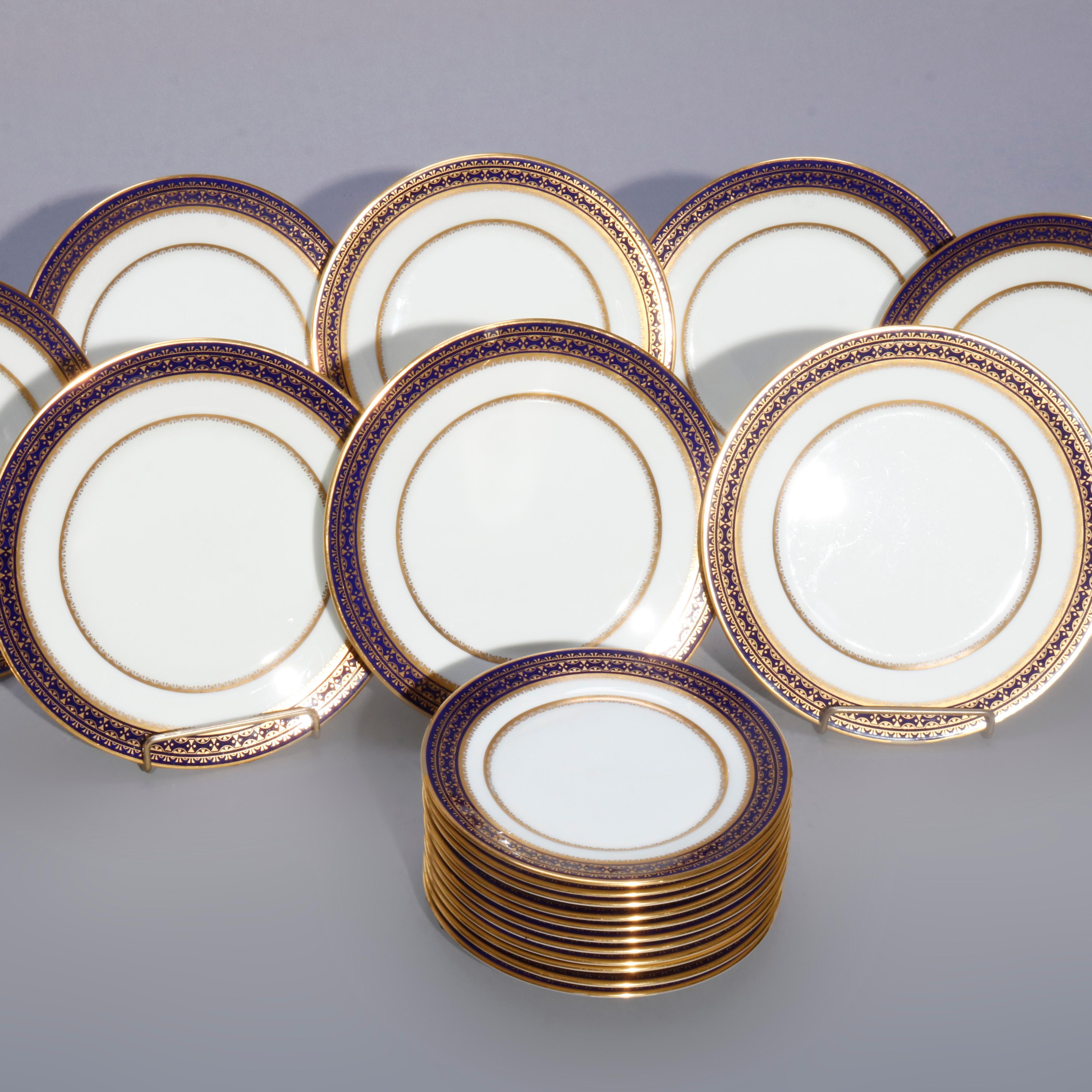 Porcelain 22 English Oxford Bone China Salad & Bread Plates, Cobalt & Gilt, 20th Century