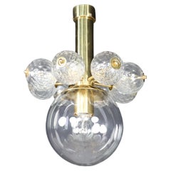 Vintage Large set chandelier with brass fixture and hand-blowed  glass globes, Cz 1960