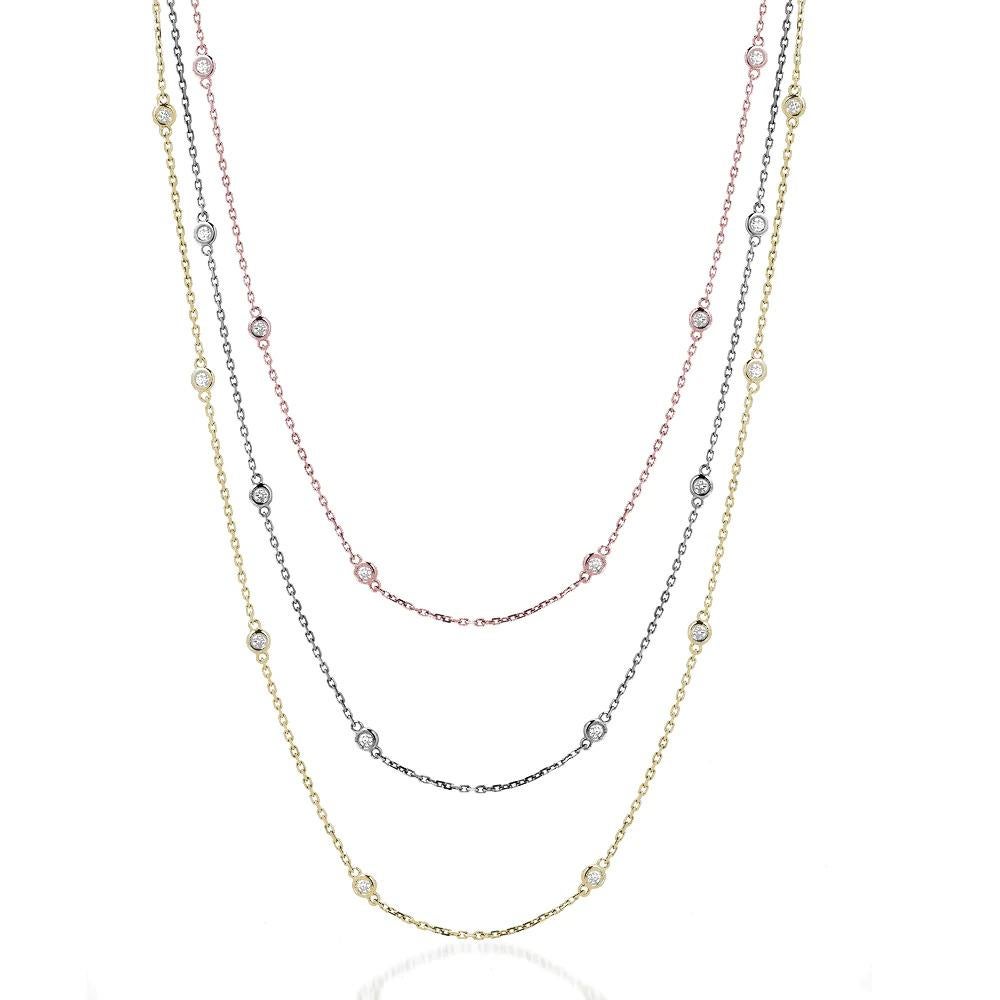 14 Karat Weißgold Halskette mit rundem Schliff und 1 Karat Diamant im Rundschliff für Damen oder Herren im Angebot
