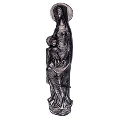 Retro 22-Inch Black Ceramic Wall Decoration - Virgin Mary with Anchor Among the Waves