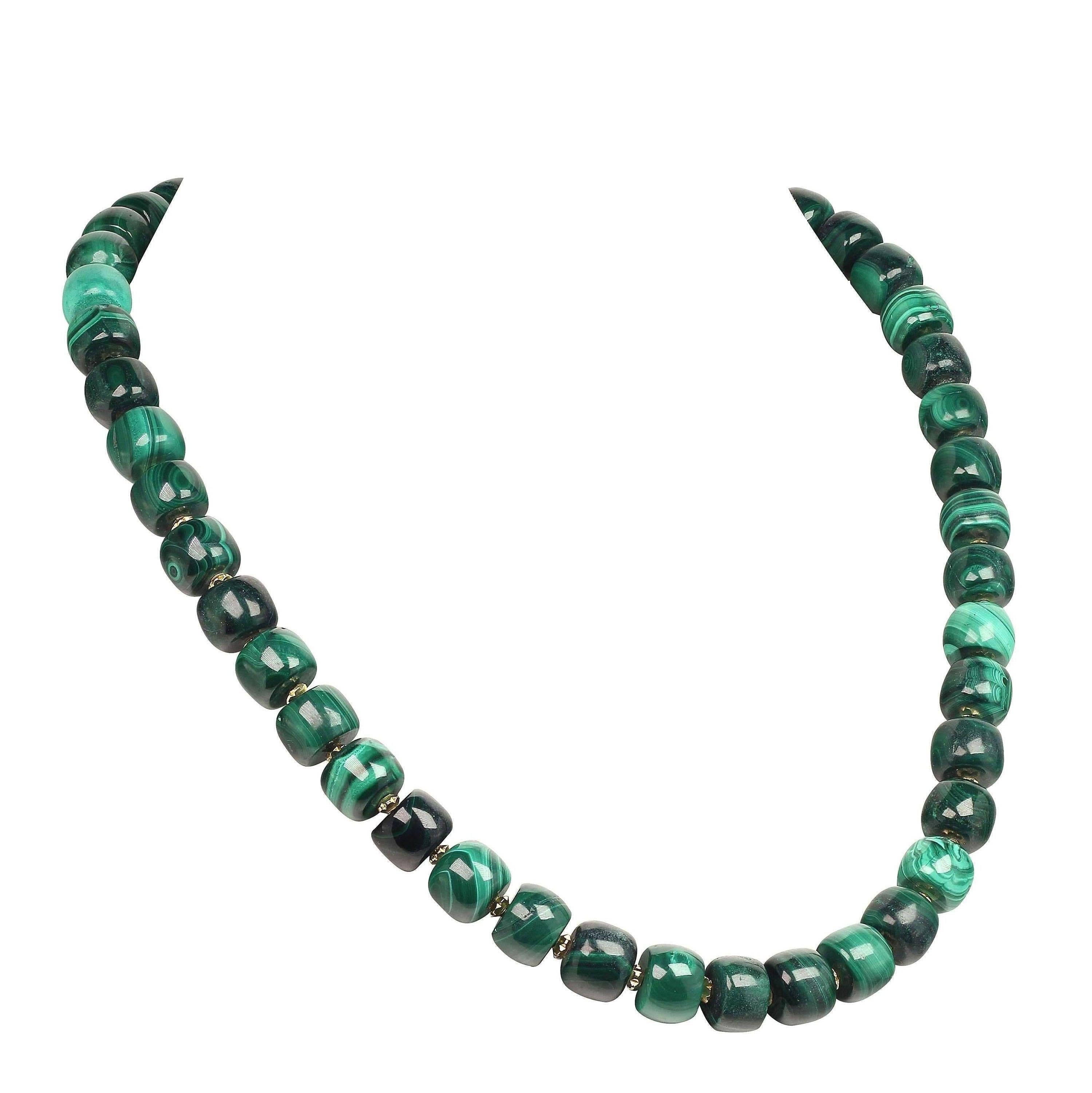 Women's or Men's AJD 22 Inch Glowing Highly Polished Green Malachite Necklace