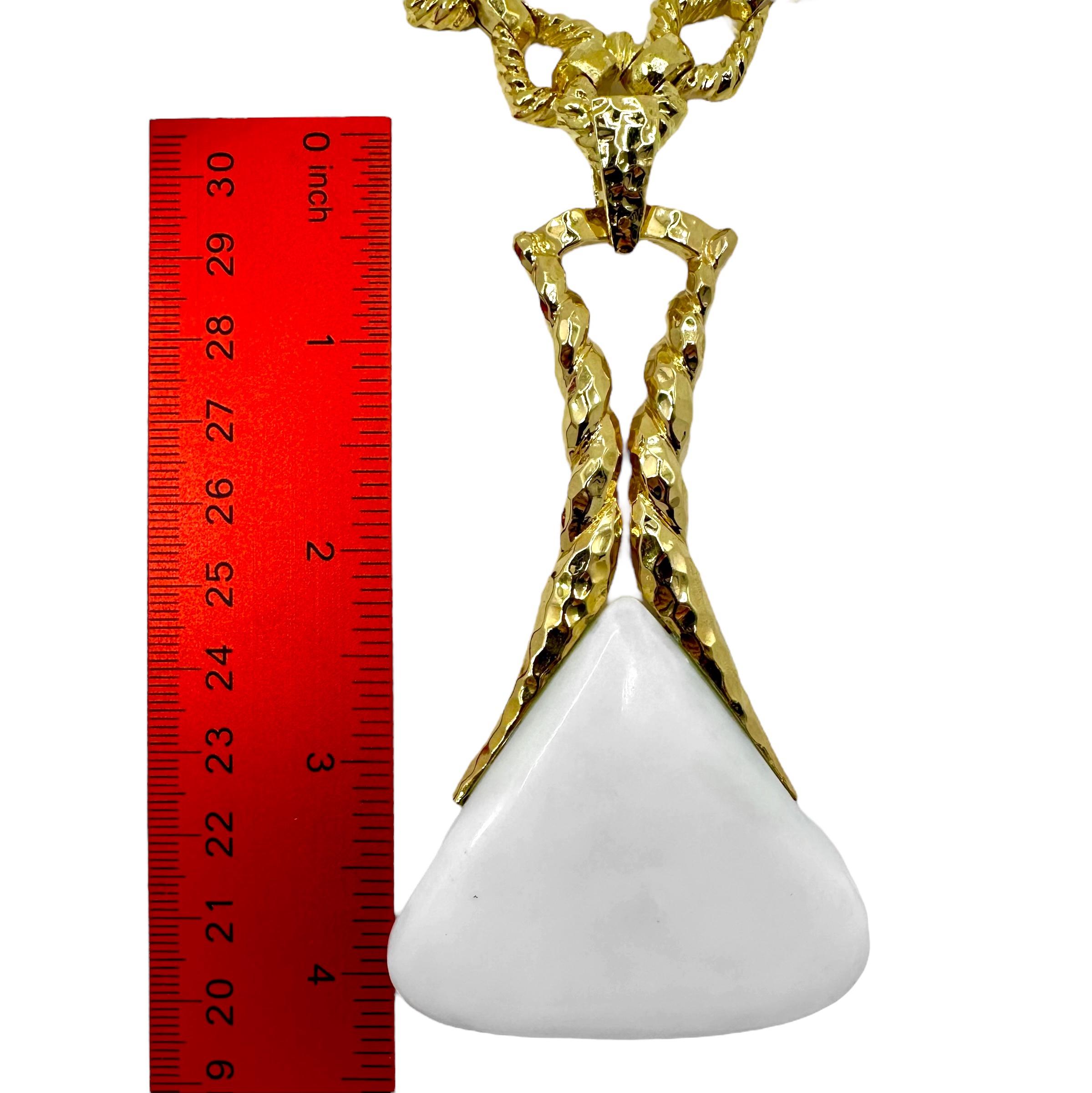 22 Inch Long Gold Necklace with White Onyx Pendant by French Designer Wander For Sale 5