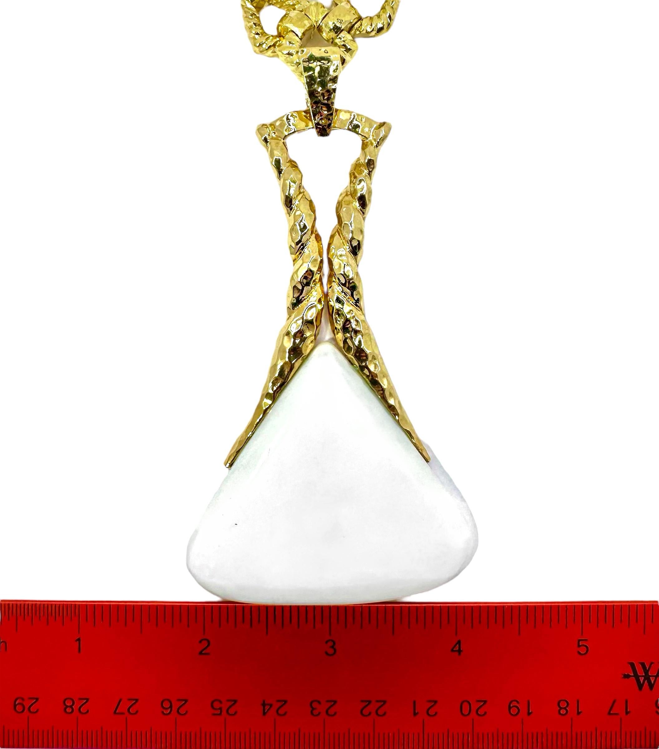 22 Inch Long Gold Necklace with White Onyx Pendant by French Designer Wander For Sale 6