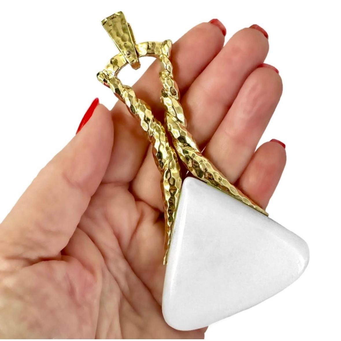 22 Inch Long Gold Necklace with White Onyx Pendant by French Designer Wander For Sale 7