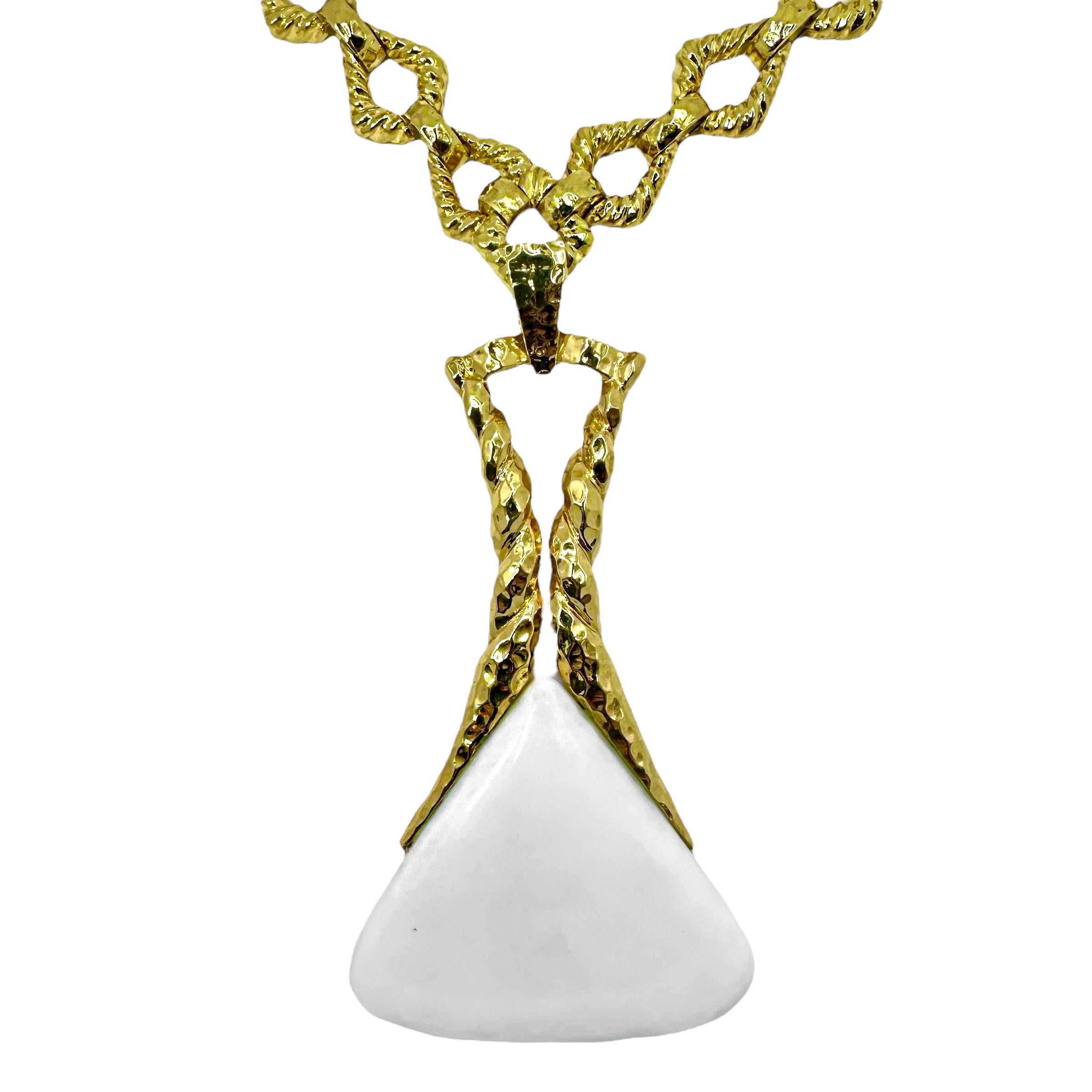 Modern 22 Inch Long Gold Necklace with White Onyx Pendant by French Designer Wander For Sale