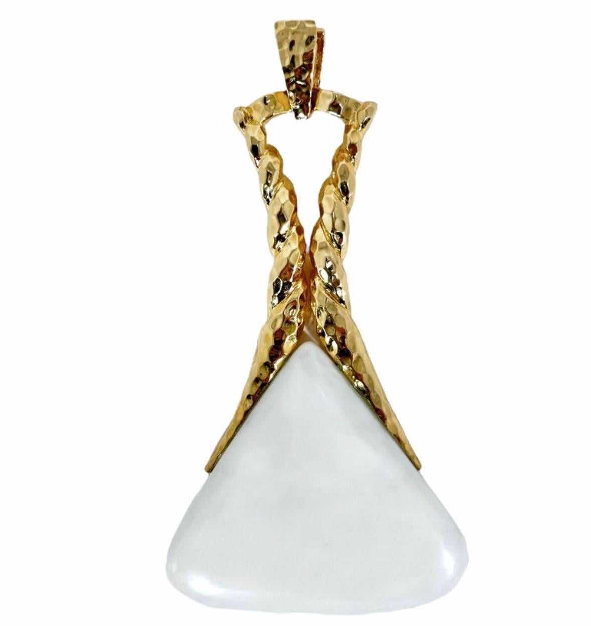 22 Inch Long Gold Necklace with White Onyx Pendant by French Designer Wander For Sale 2