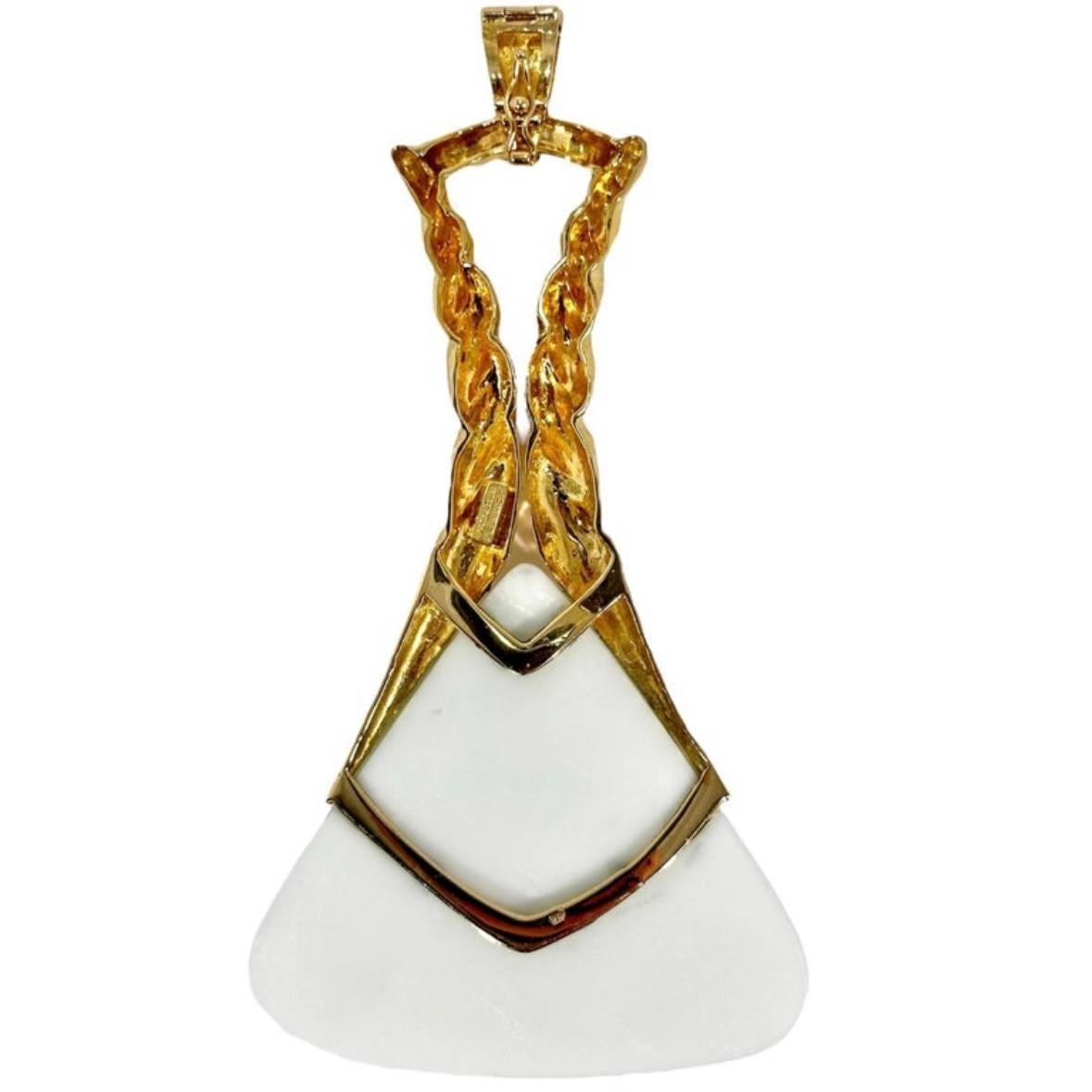 22 Inch Long Gold Necklace with White Onyx Pendant by French Designer Wander For Sale 3