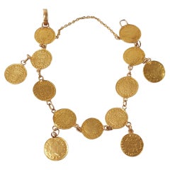 Antique 22k Yellow Gold Bracelet with Thirteen Coins of Fernando VI 1756