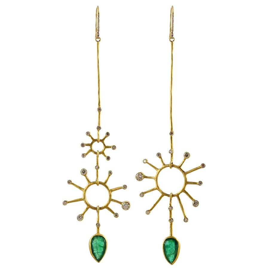 Margery Hirschey 22k/18k Gold and Gemfields Emerald and Diamond Earrings For Sale