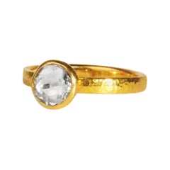 22 Karat/24 Karat Hammered Gold Solitaire Round Diamond Ring