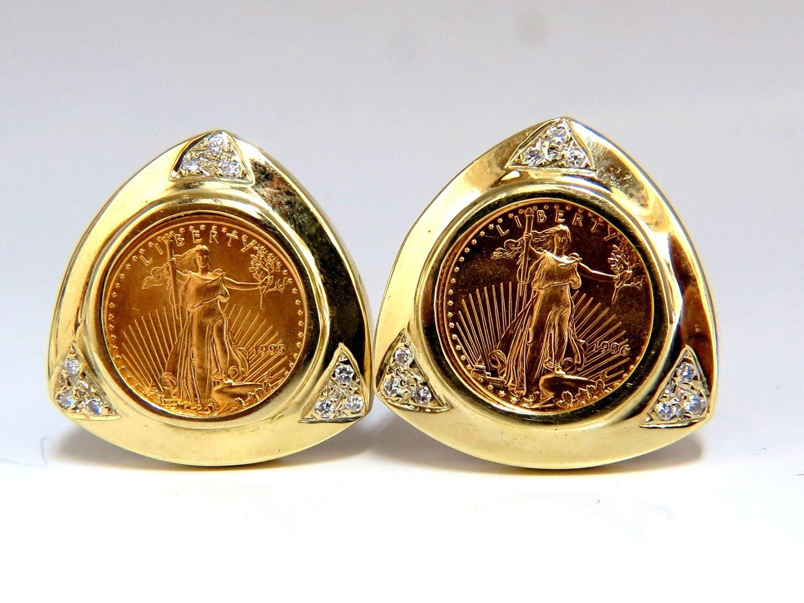 22 Karat American Liberty .30 Carat Diamonds Gold Earrings In New Condition In New York, NY