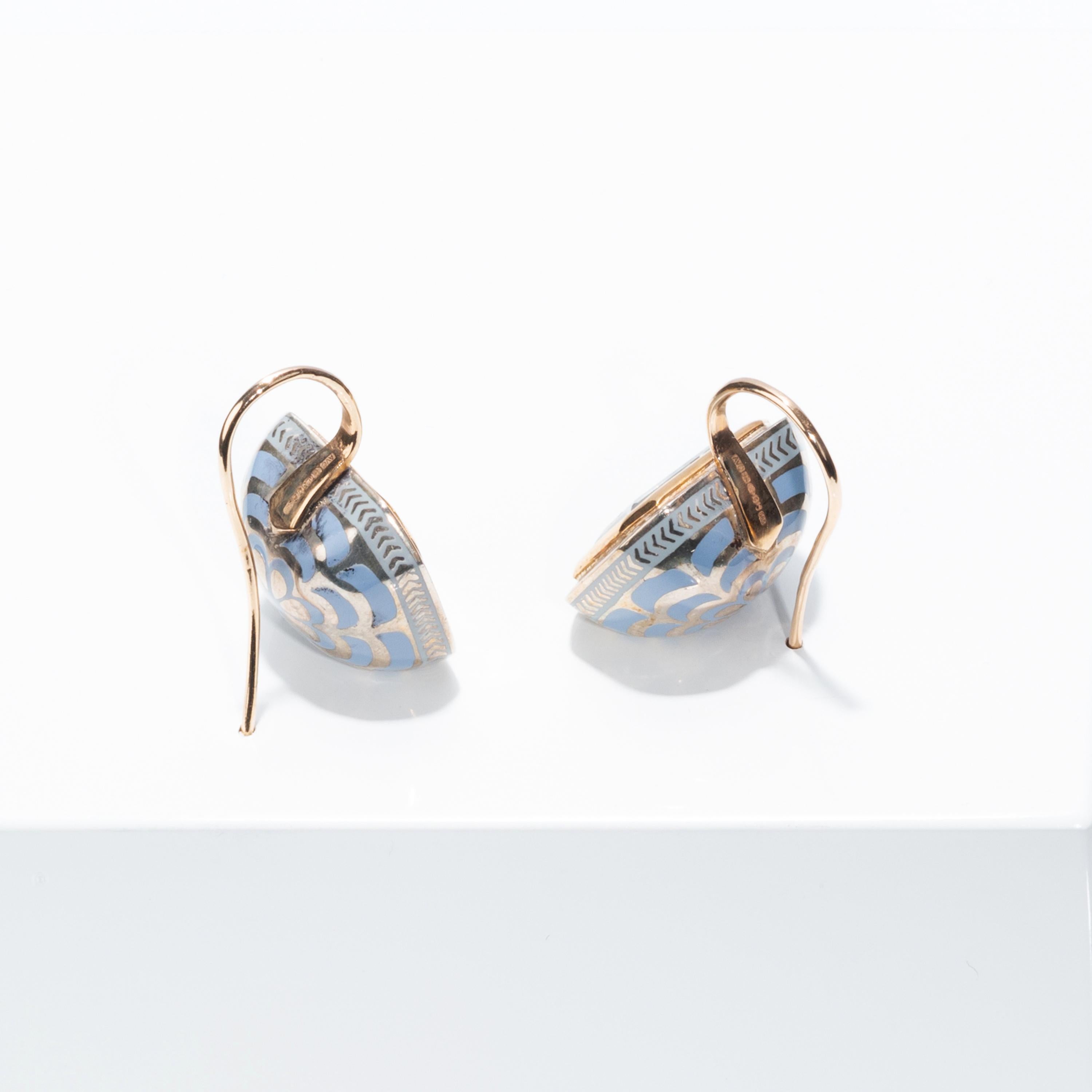 Contemporary Alice Cicolini’s 22k and 14k Gold Silver Aquamarine Lacquer Tile Mini Earrings For Sale