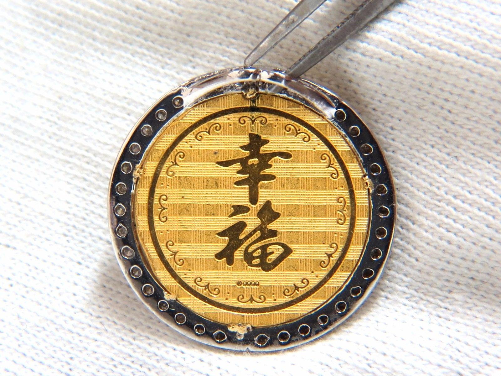 22kt Medallion Chinese Mouse Fortune Pendant

With .50ct diamonds frame

G-color vs.2 clarity.

Diameter of frame: 23.5mm

22kt Mouse Medallion

 14kt. white gold frame

6.2 grams.

$4,500 Appraisal Certificate to accompany