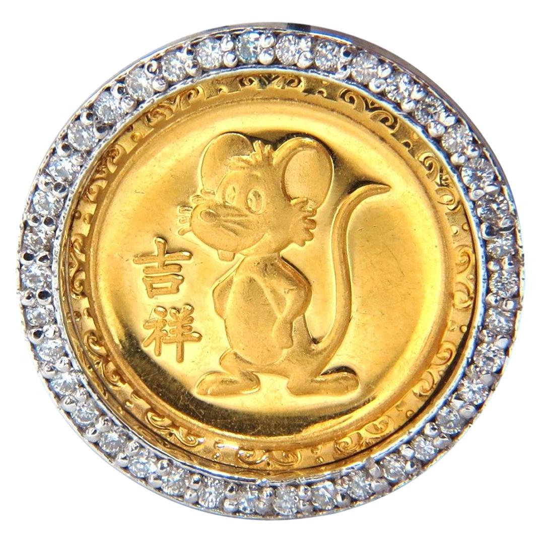22 Karat Chinese Mouse Medallion Fortune Diamonds Pendant .50 Carat