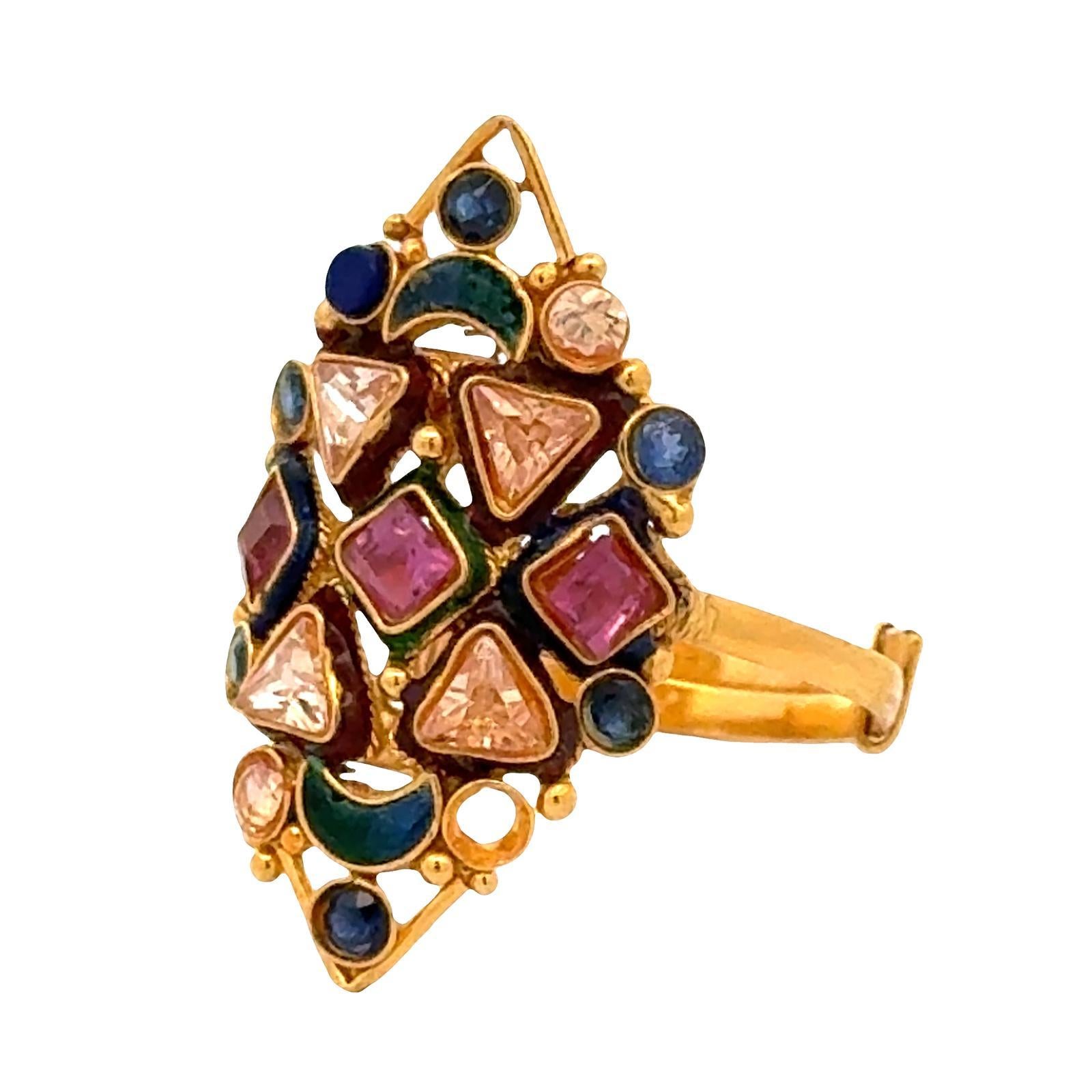 Contemporaneo Anello vintage con pietra preziosa a 22 carati in stile Navette in vendita