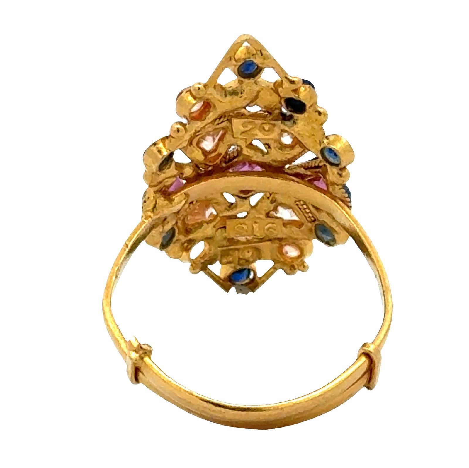 Anello vintage con pietra preziosa a 22 carati in stile Navette in vendita 2