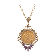 Amethyst & Diamond 22 Karat Gold Sovereign Pendant 1911 George V British 