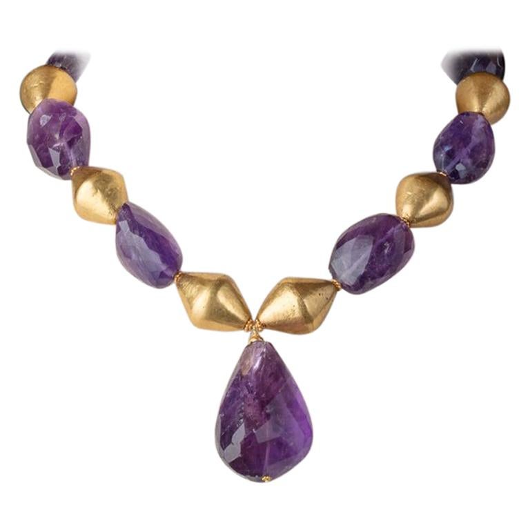 22 Karat Gold and Amethyst Beaded Pendant Necklace