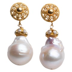 22 Karat Gold and Baroque Pearl Drop Earrings