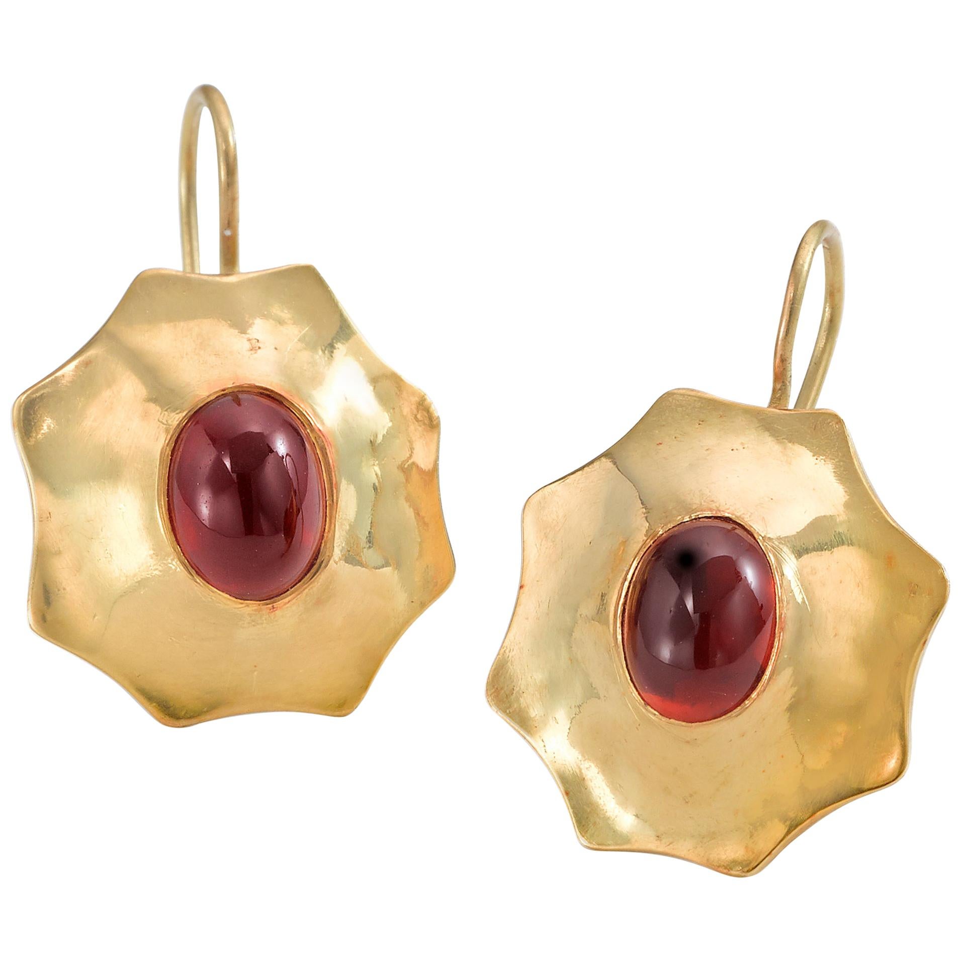 22 Karat Gold and Cabochon Garnet Earrings