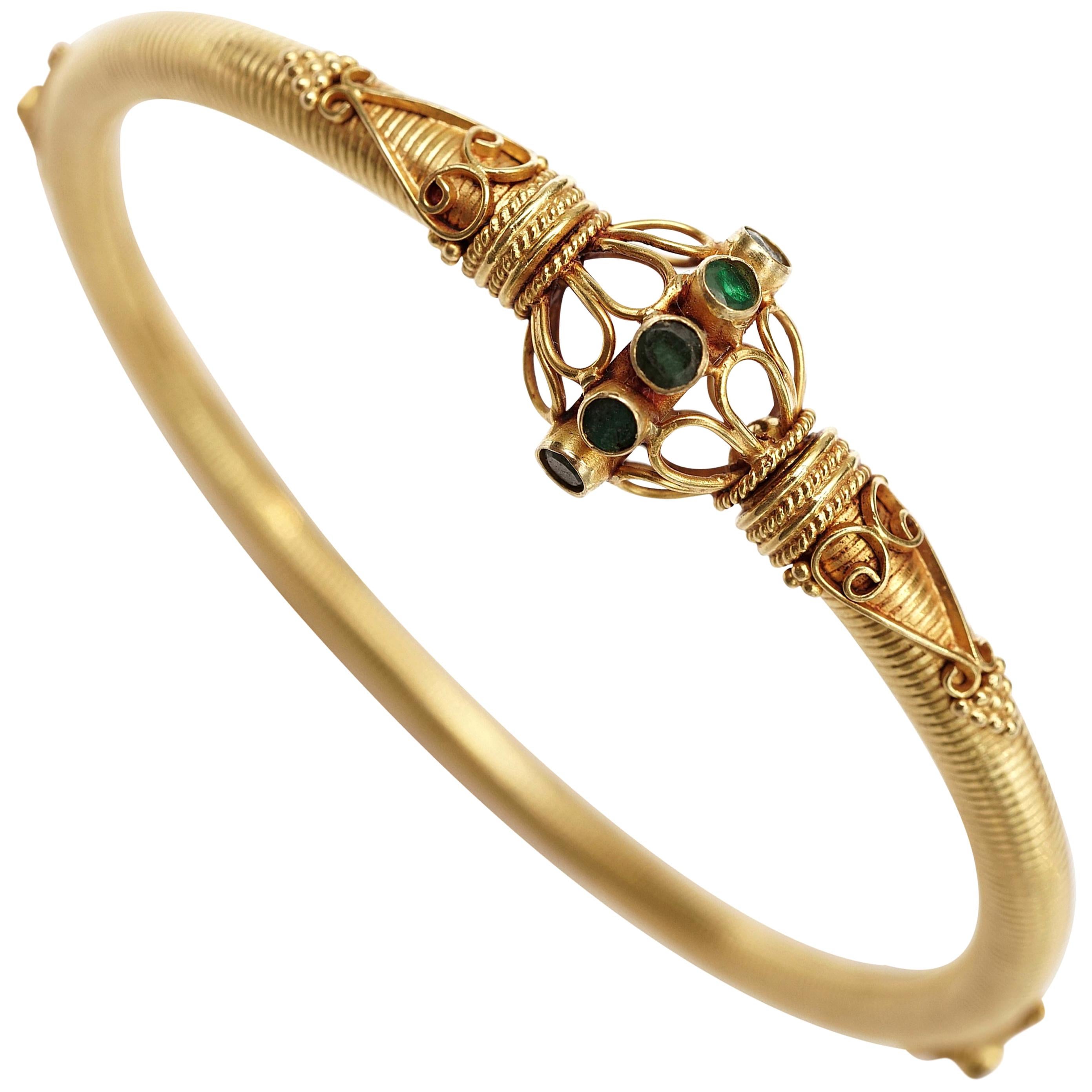 22 Karat Gold and Emerald Bangle Bracelet