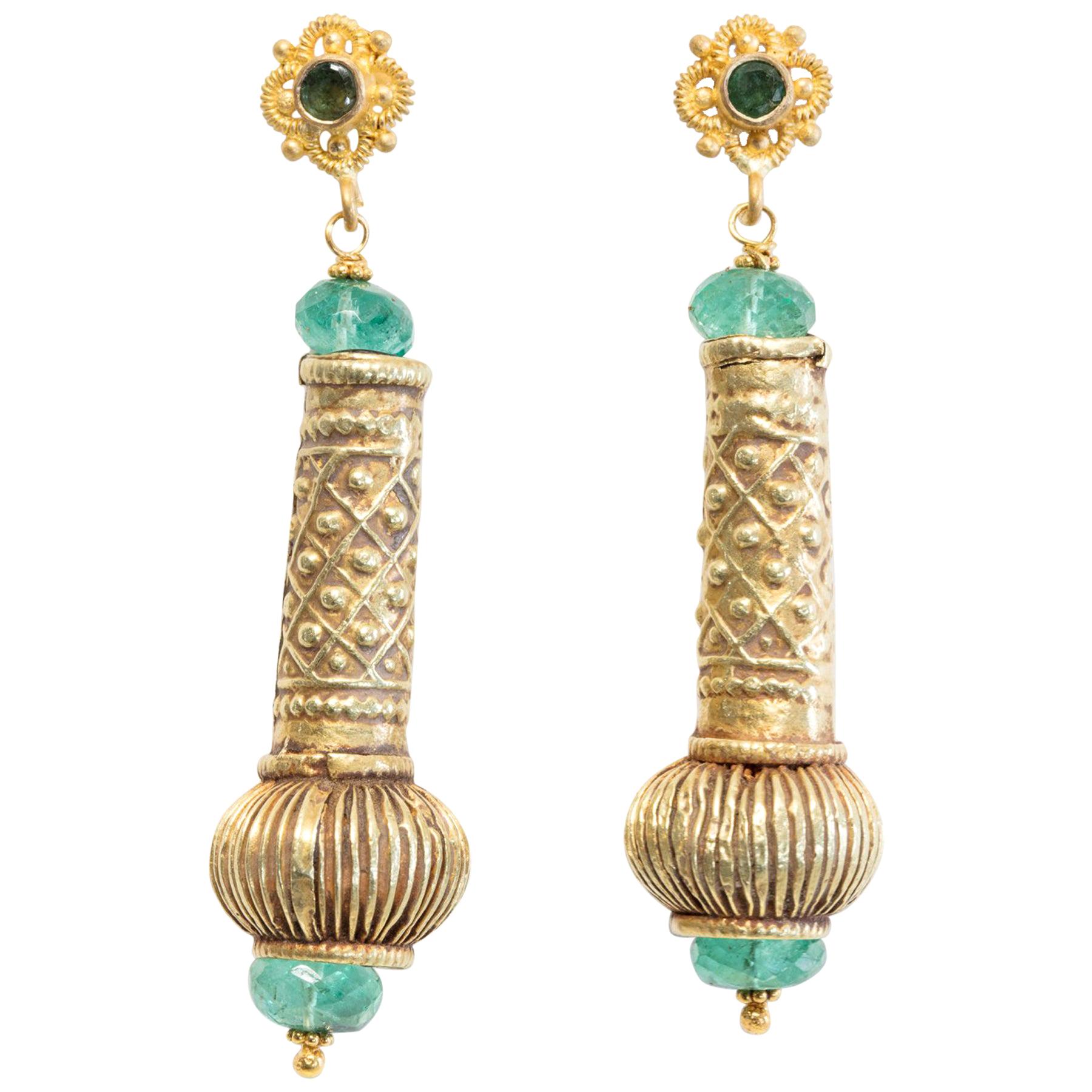 22 Karat Gold and Emerald Earrings by Deborah Lockhart Phillips For Sale