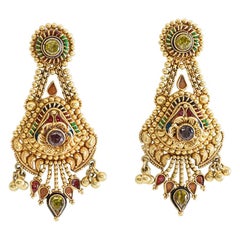 22 Karat Gold and Tourmaline Earrings, India