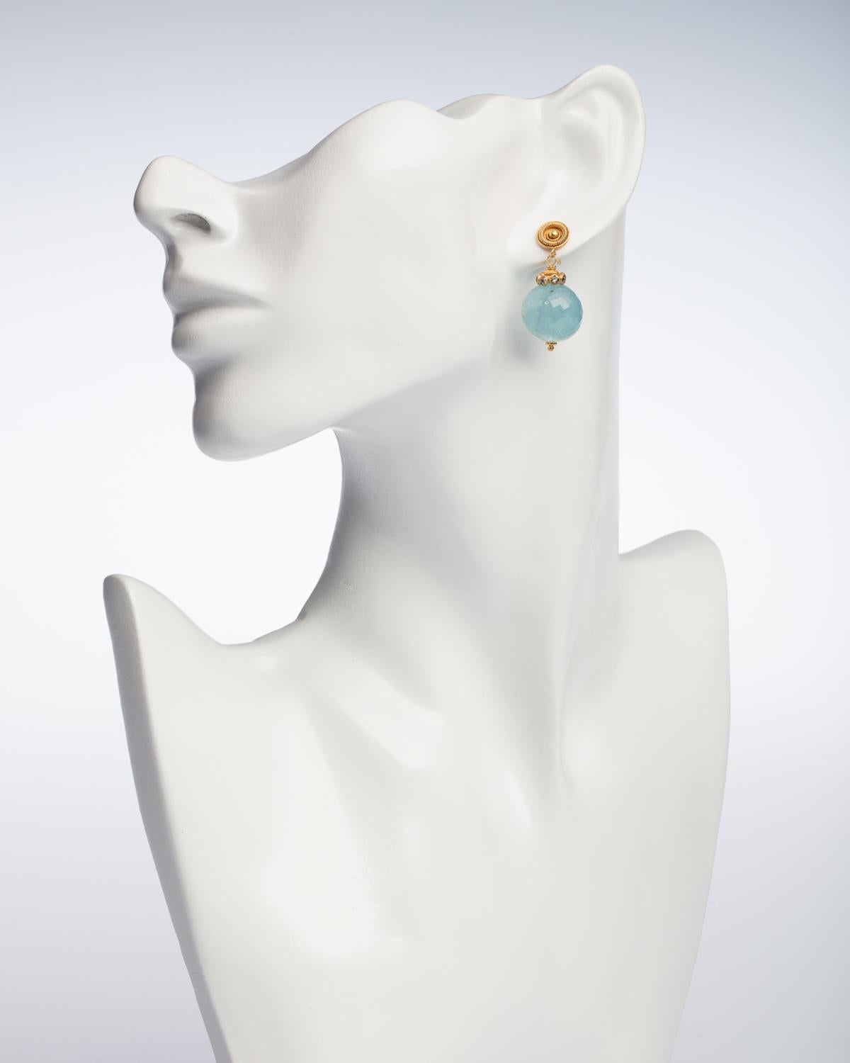 Women's or Men's 22 Karat Gold, Aquamarine and Diamond Drop Earrings by Deborah Lockhart Phillips