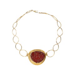 22 Karat Gold, Baltic Amber Carved in 18th Century-China Torc
