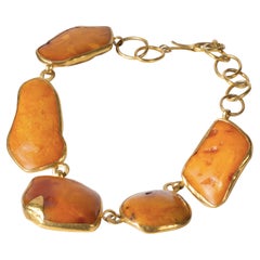 22 Karat Gold, Baltic Amber Carved Necklace