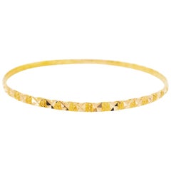22 Karat Gold Bangle Bracelet, Yellow Gold Custom Texture Bangle, Good Luck