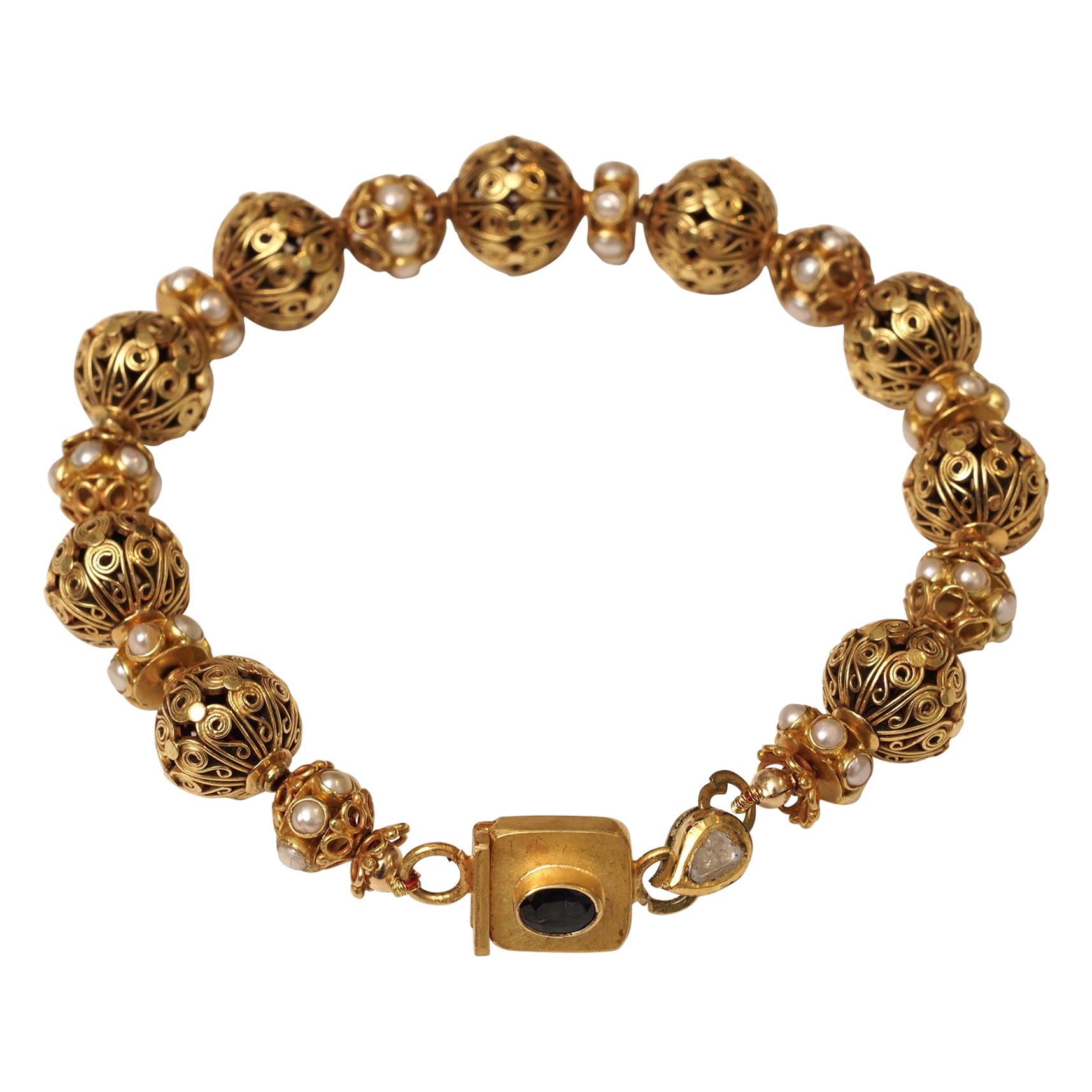 22 Karat Gold Bead Bracelet Pearl Rondelles by Deborah Lockhart Phillips
