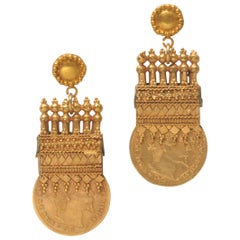 Antique 22 Karat Gold British Medals Dated 1910, Converted to Earrings