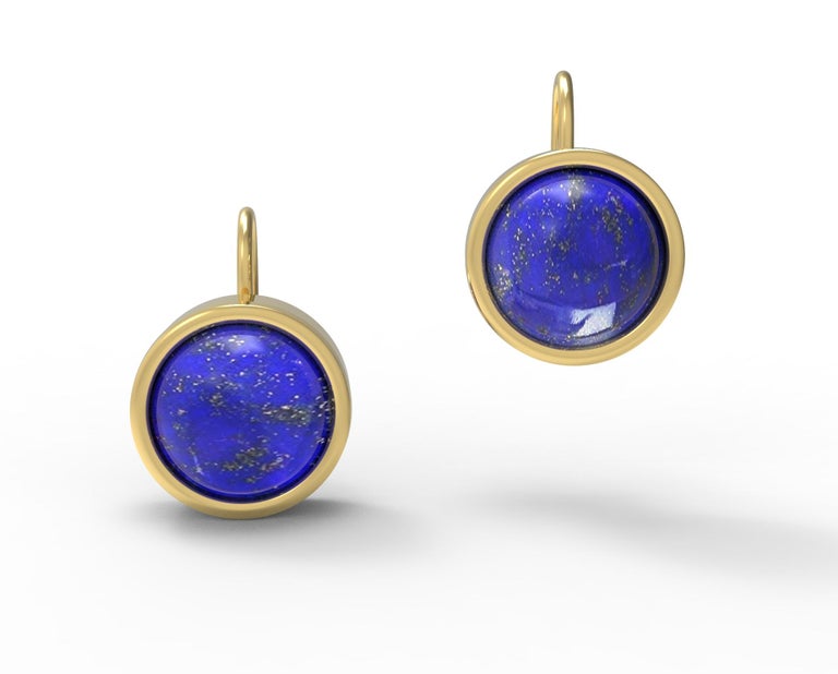 22 Karat Gold Cabochon Earrings by Romae Jewelry Inspired by Ancient Designs For Sale 6