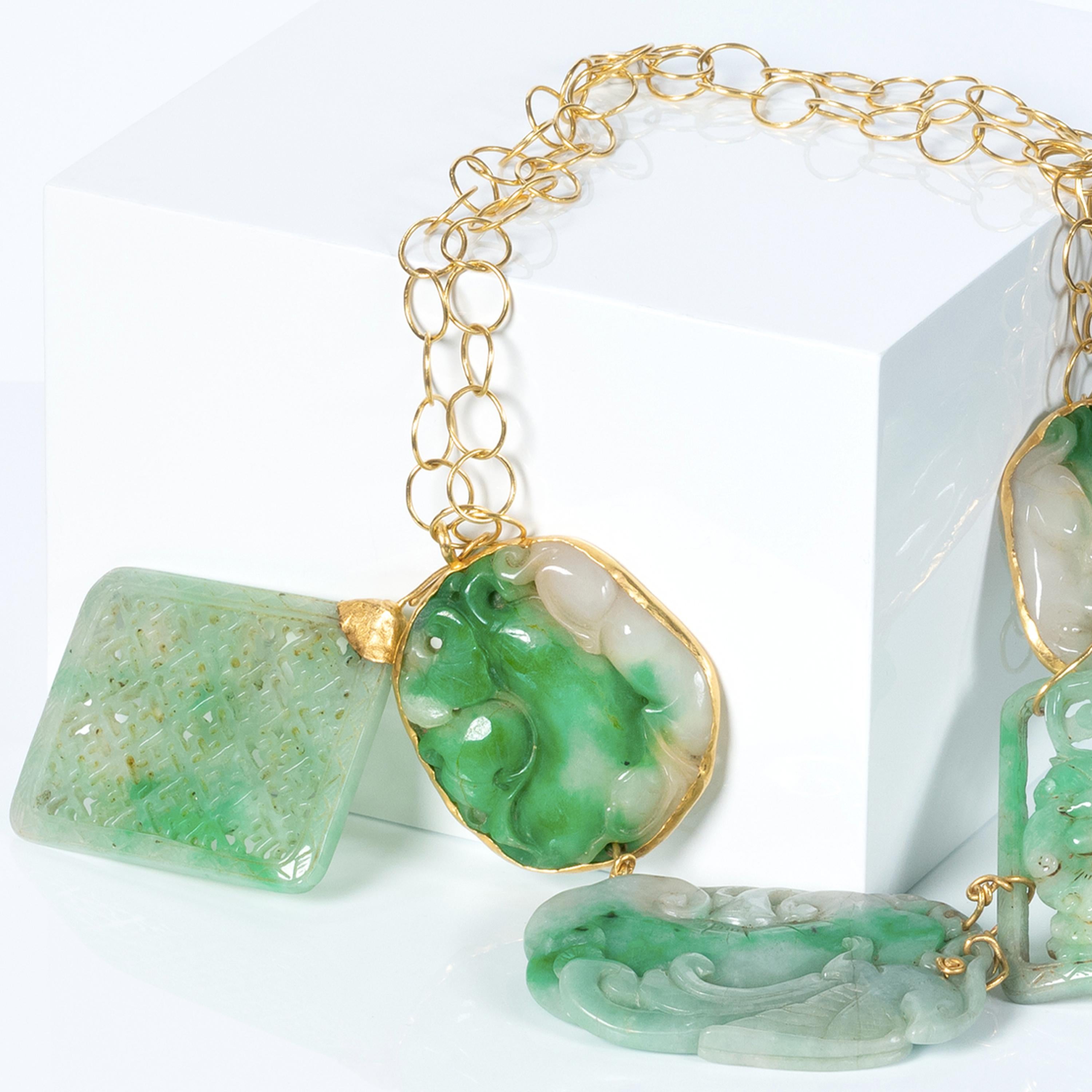 Artist 22 Karat Gold Chinese Jade Necklace For Sale