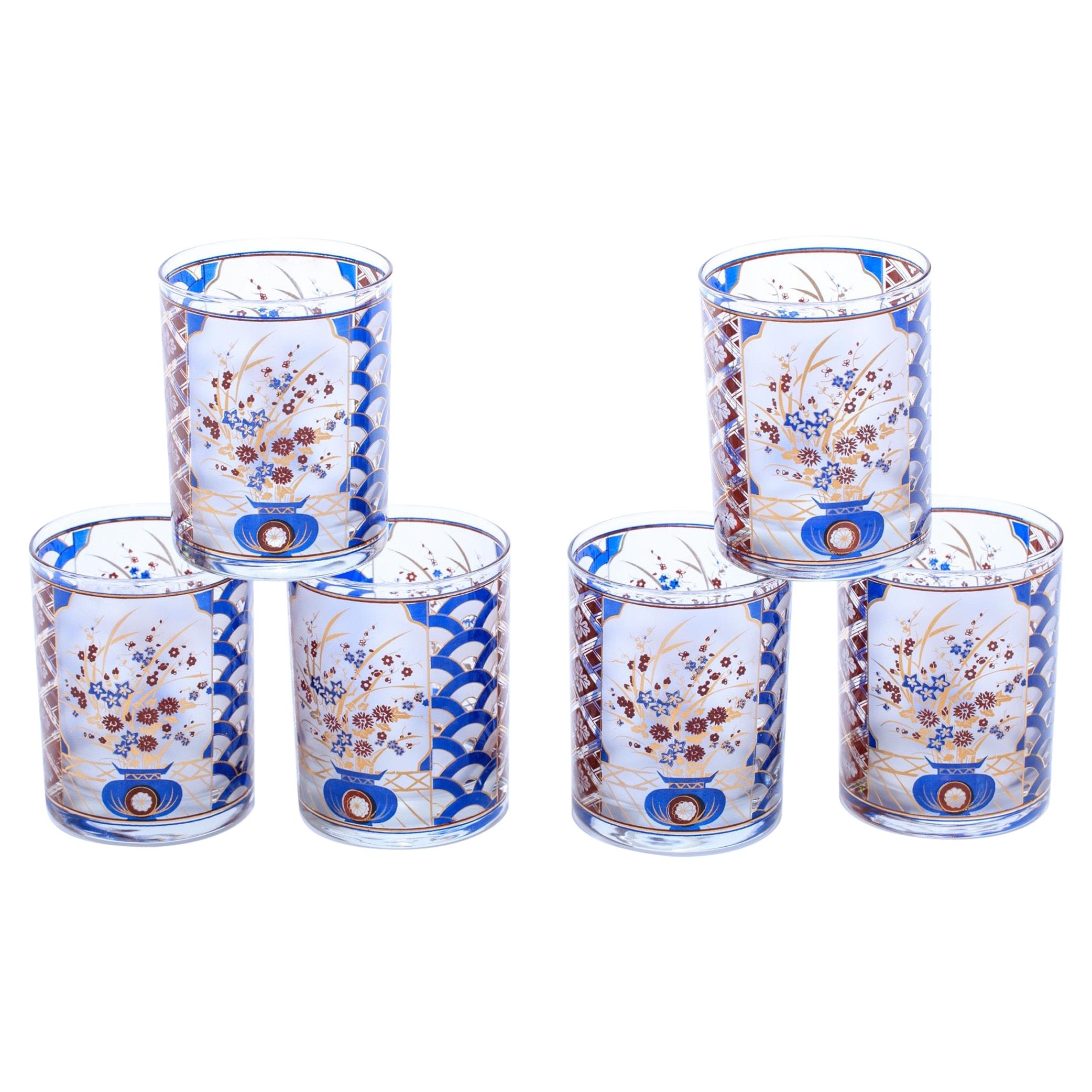 22-Karat Gold Chinoiserie Themed Rocks Glasses, circa 1960s