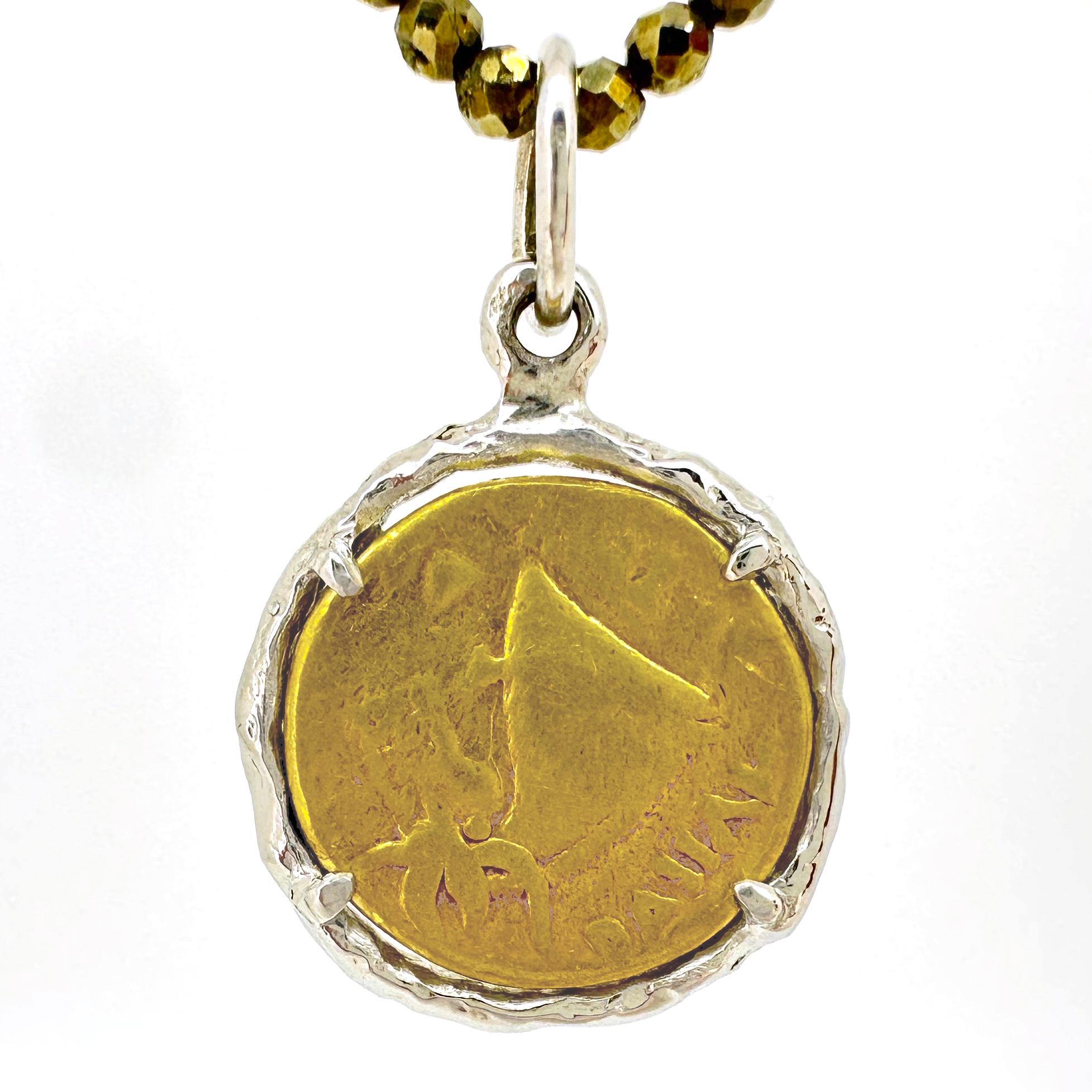 22 Karat Gold Coin in Platinum Frame on Pyrite Chain For Sale 4