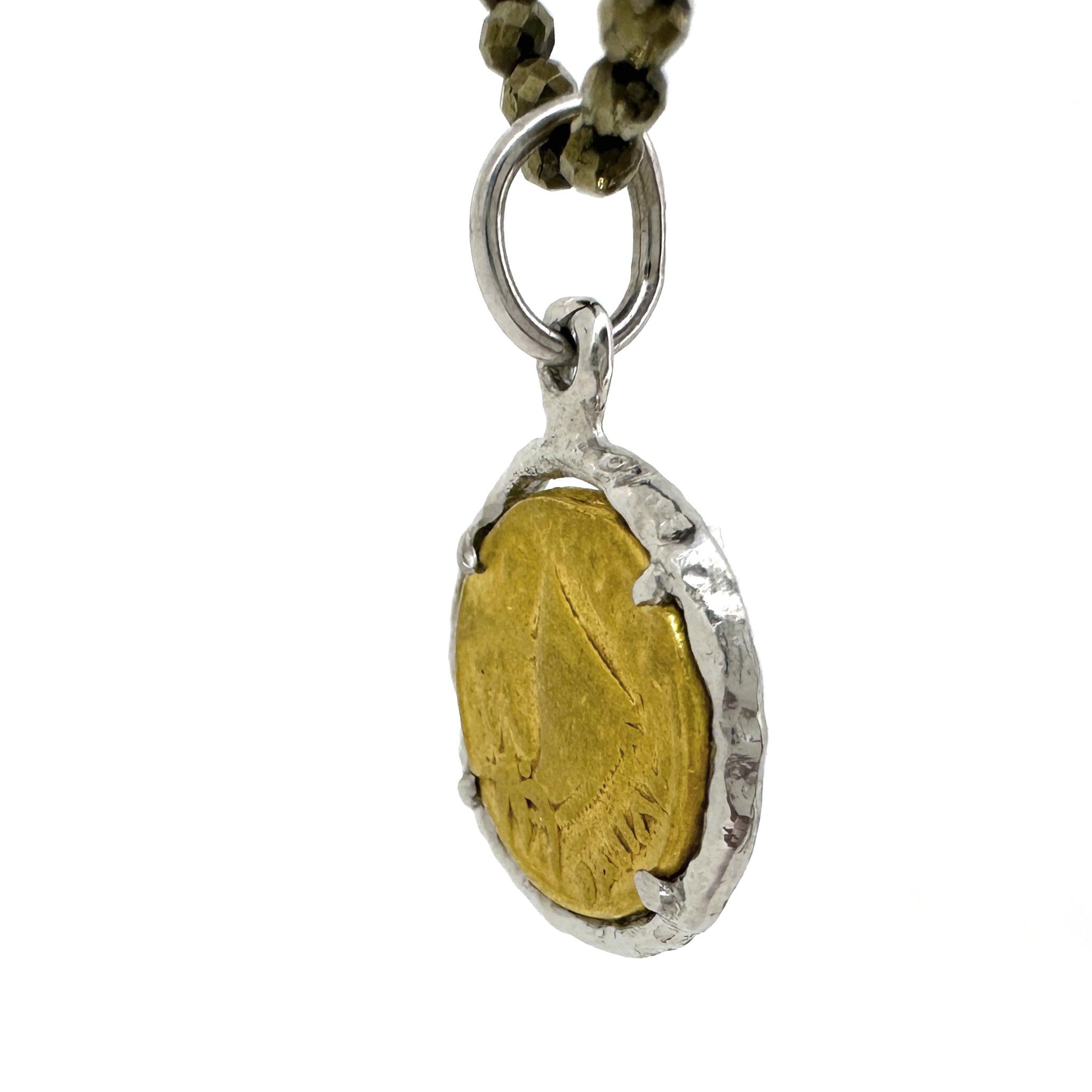 22 Karat Gold Coin in Platinum Frame on Pyrite Chain For Sale 6