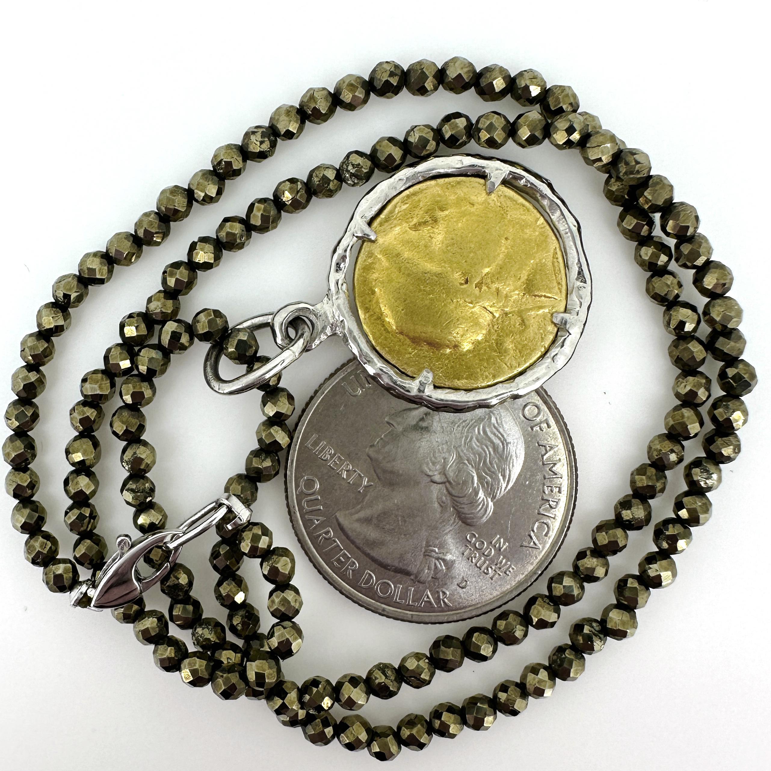 22 Karat Gold Coin in Platinum Frame on Pyrite Chain For Sale 8