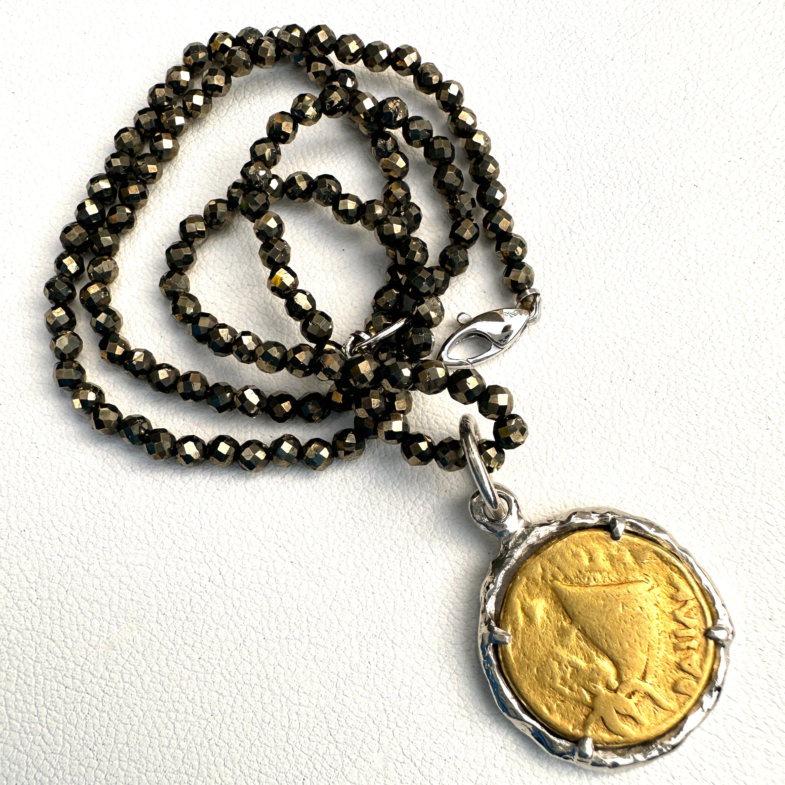 Contemporary 22 Karat Gold Coin in Platinum Frame on Pyrite Chain For Sale