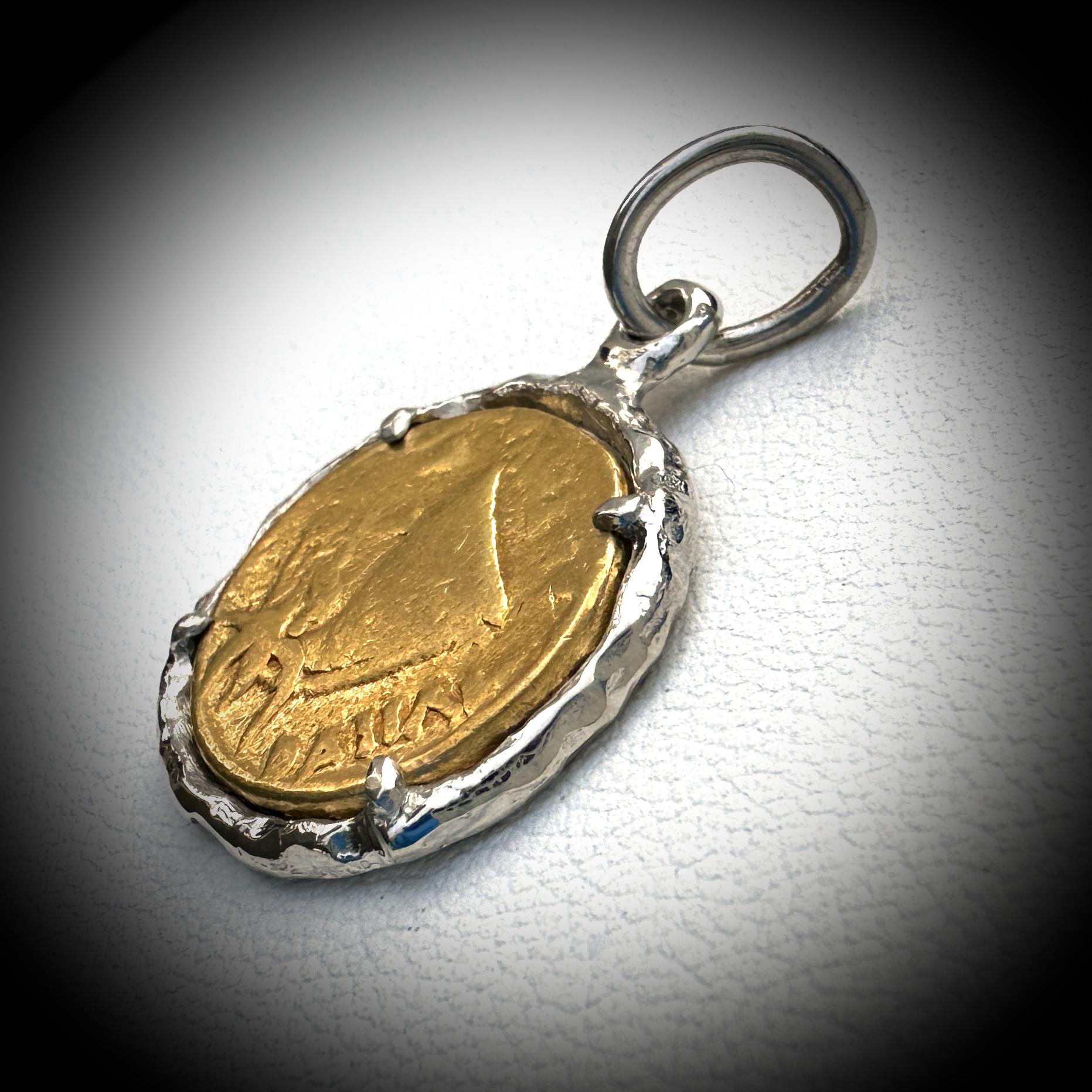 22 Karat Gold Coin in Platinum Frame on Pyrite Chain For Sale 2