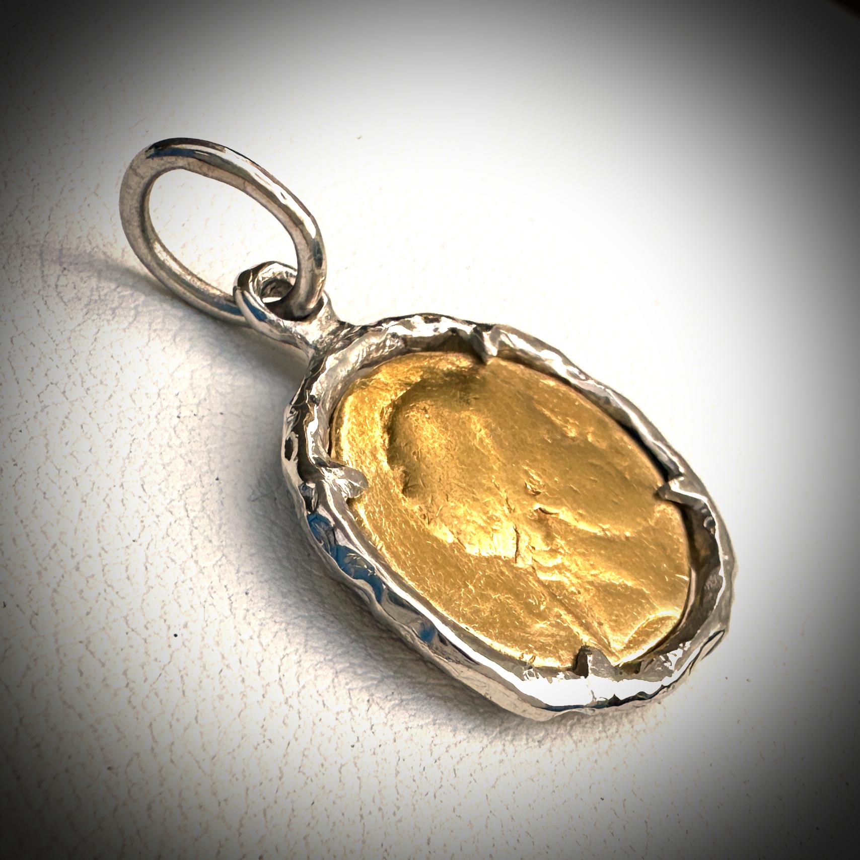 22 Karat Gold Coin in Platinum Frame on Pyrite Chain For Sale 3