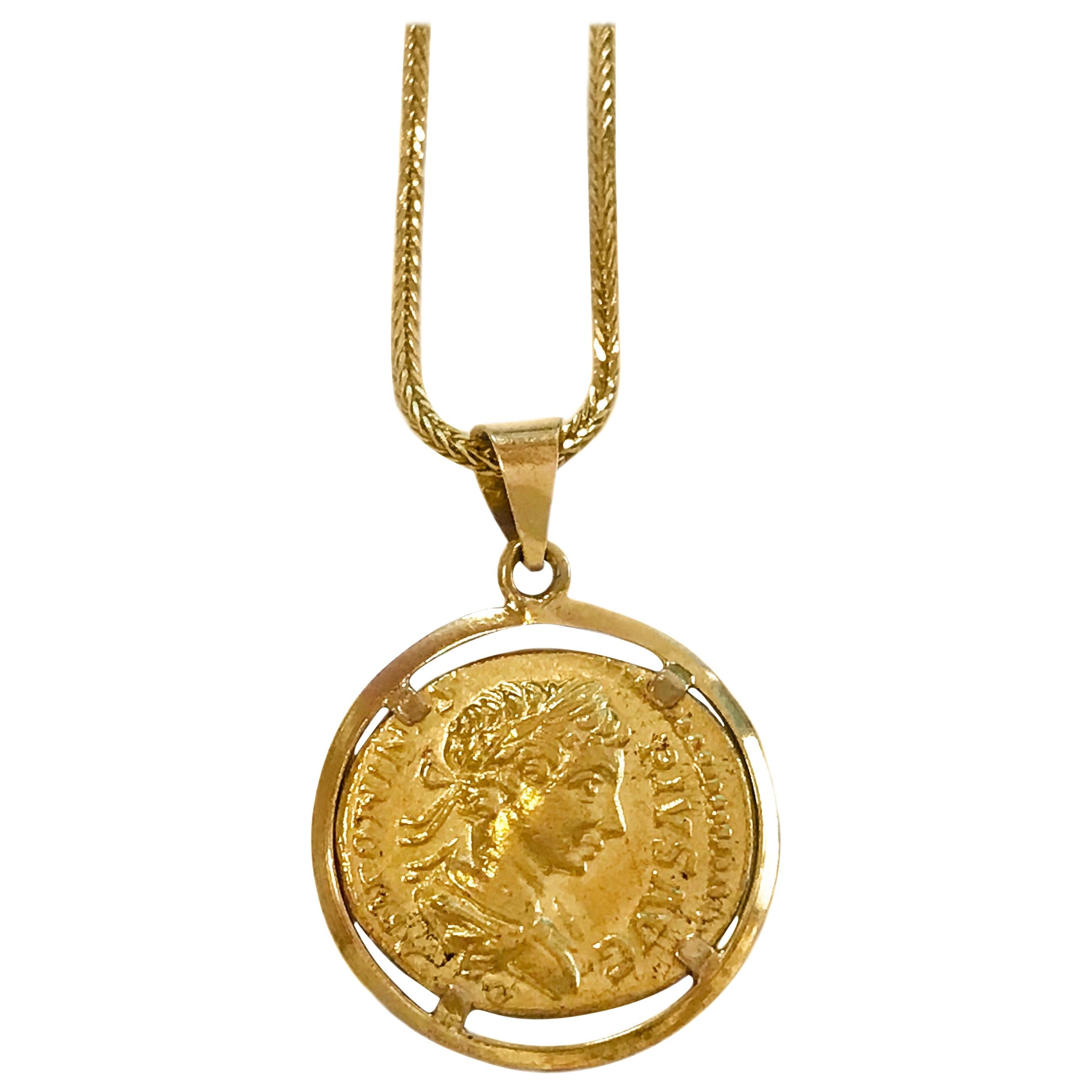 22 Karat Gold Coin Pendant 18 Karat Necklace