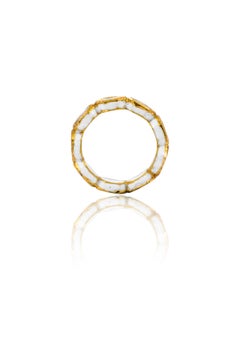 22 Karat Gold Diamond Eternity Full-Band Ring with White Enamel Work